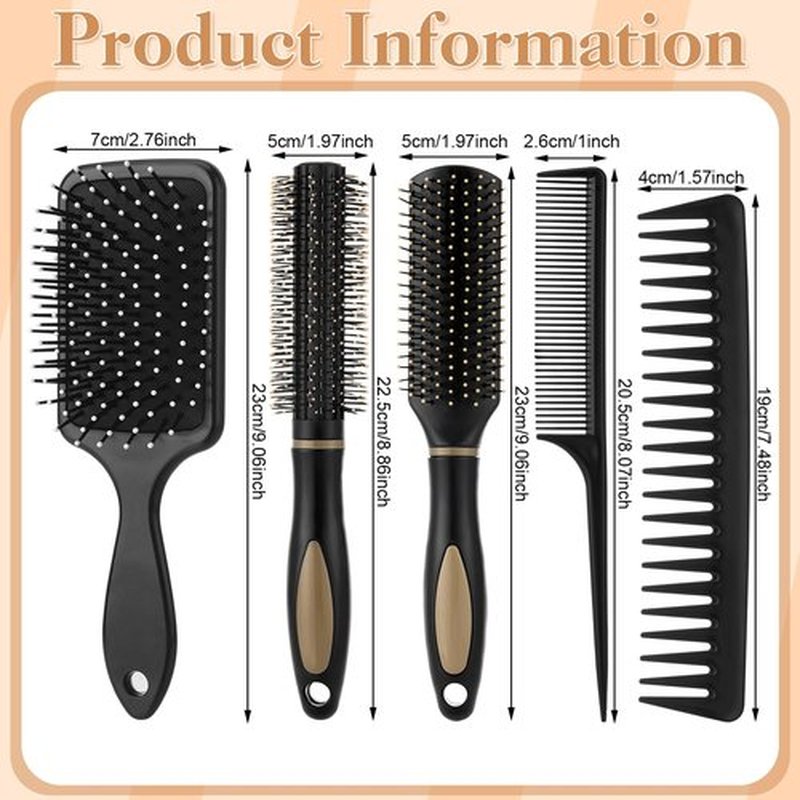 5Pcs Hair Brushes for Women Hair Comb Set Detangler Brush for Men and Women Wet, Dry, Curly and Straight Hair