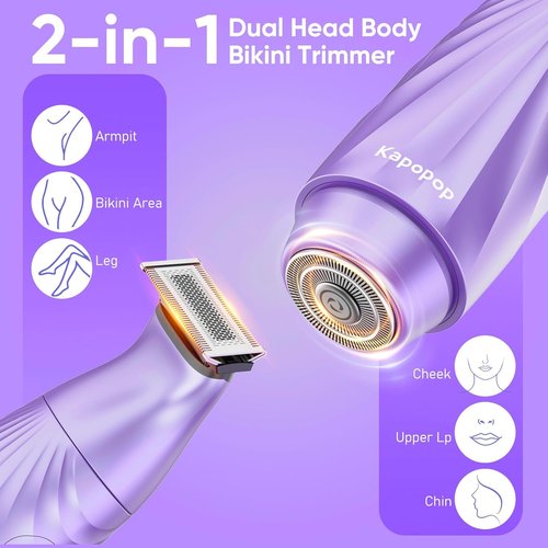 Skiennix 2-in-1 Bikini Trimmer for Women - Painless Electric Shaver & Razor, IPX7 Waterproof, Rechargeable