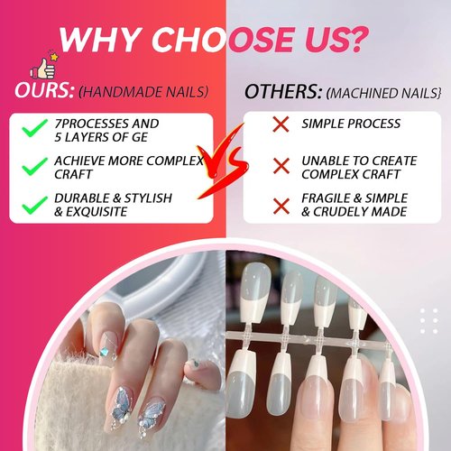 10pcs Handmade Nails, Luxury Handmade Press on Nails,3D Design Hand-painted Nail Art,Reusable Gel Glue on Fake Nails Kit (CL-9003-M)