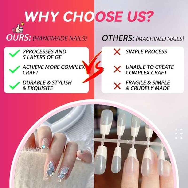 Nosacen 100% Handmade Nails,10 Pcs 3D Handmade Press On False Nails,Hand-painted Artificial Nails With Glue for Women and Girls Easy DIY Nail Art at Home Application (#8008-M)