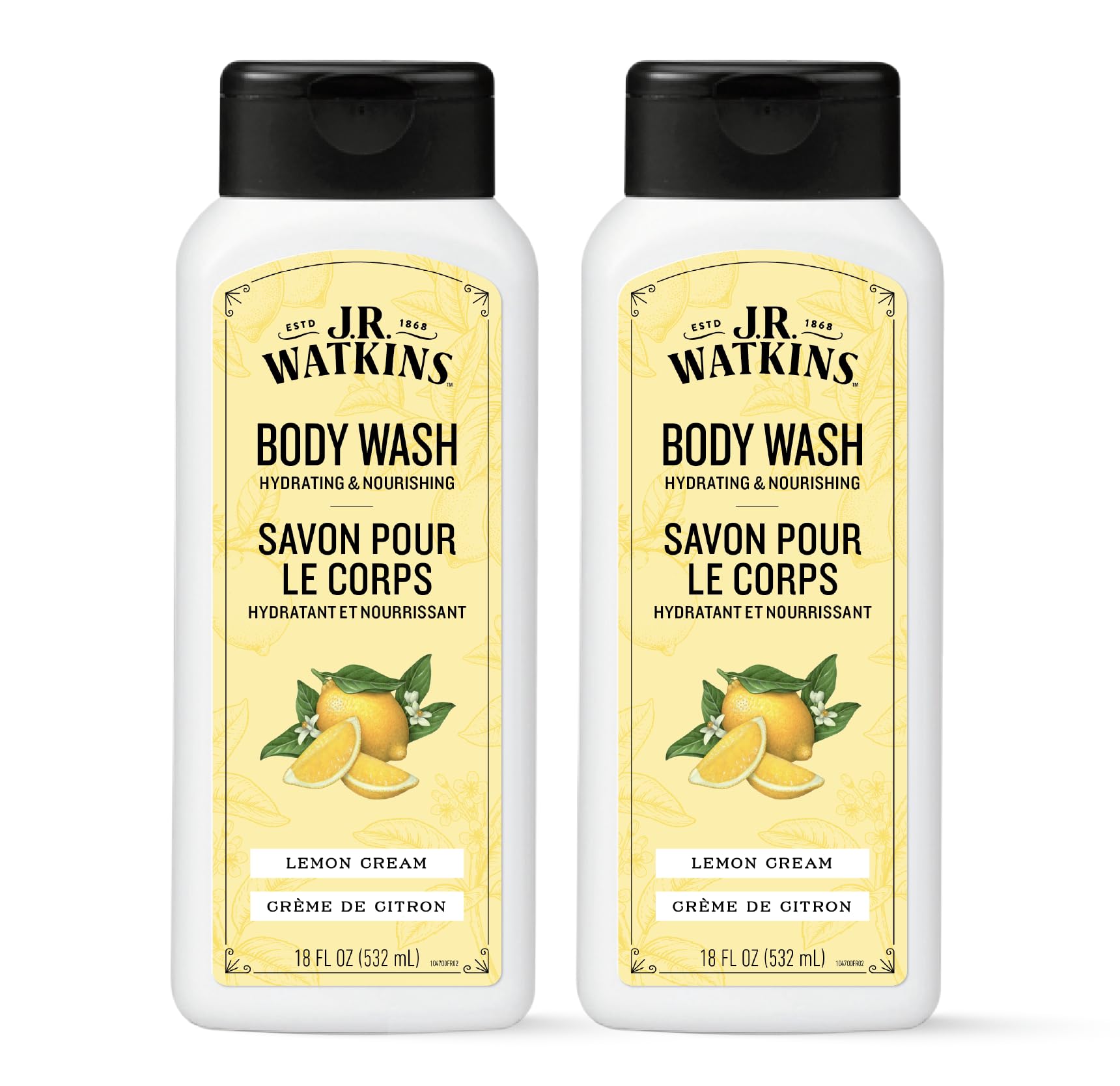 J.R. Watkins Body Wash Lemon Cream, 18 fl oz, 2 Pack