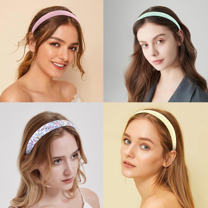 Wecoe 12pcs Headbands for Women Girls Summer Flower Floral Plain Checked Plaid Printed Headbands Hairbands Diy Costume Hair Accessories Women Girls Diademas Coreanas Para Mujer Gifts