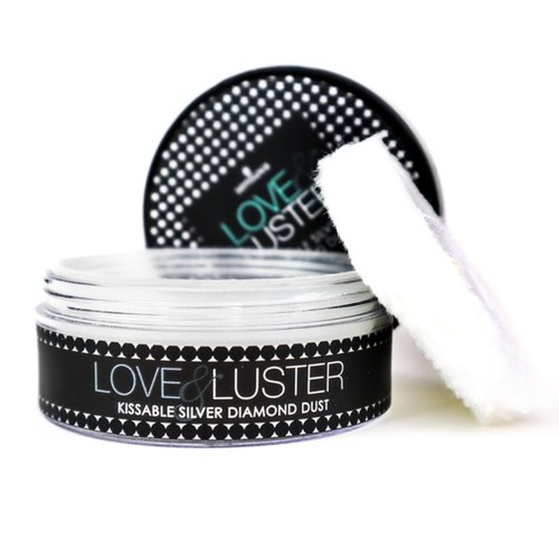 Sensuva Love & Luster Kissable Diamond Dust | Comes with Puffer 2 oz Jar Candy Scent & Flavored Highlighter, Mica Powder, Silver Body Shimmer Face Highlighter Powder, Illuminator for Party & Festival
