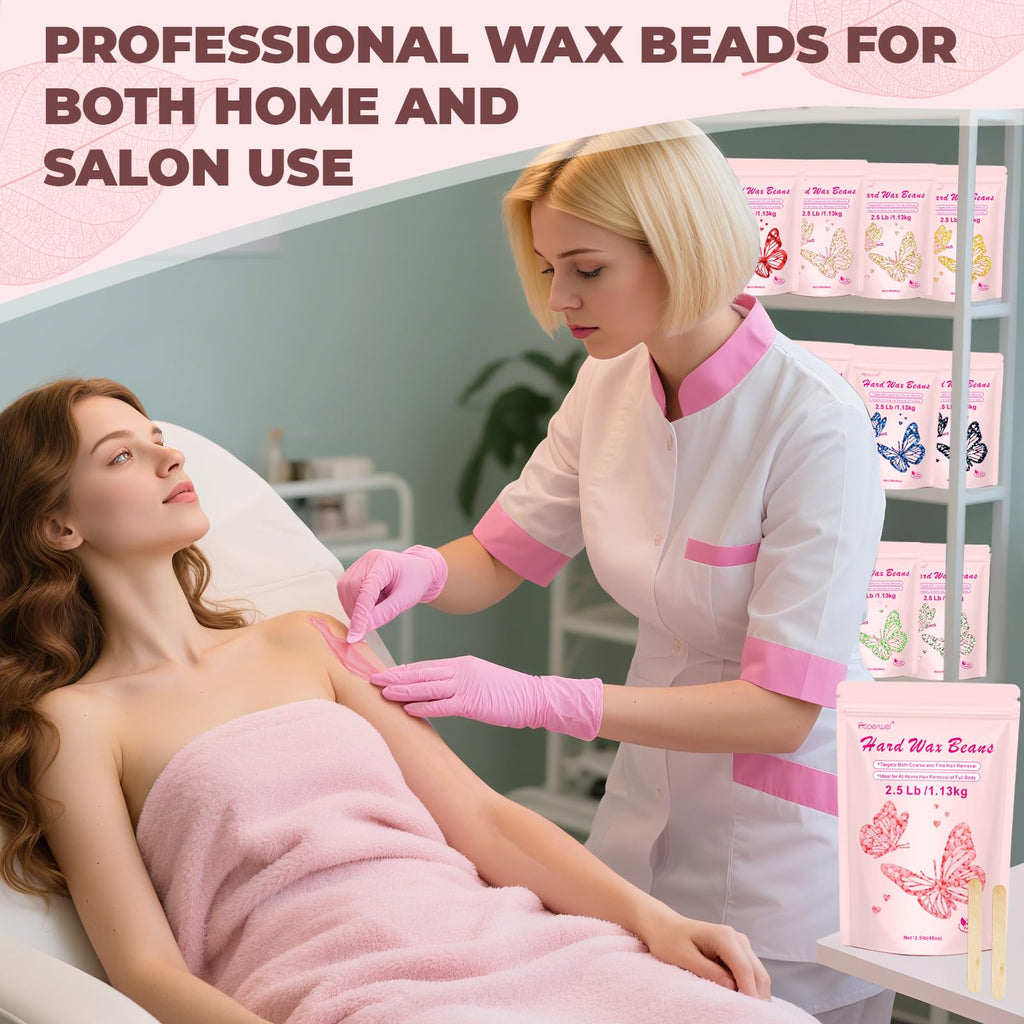 Hard Wax Beads for Hair Removal - 2.5lb/40oz Bulk Refill for Sensitive Skin, Brazilian, Bikini, Underarms, Face, Body Waxing with 20 Sticks (Honey)