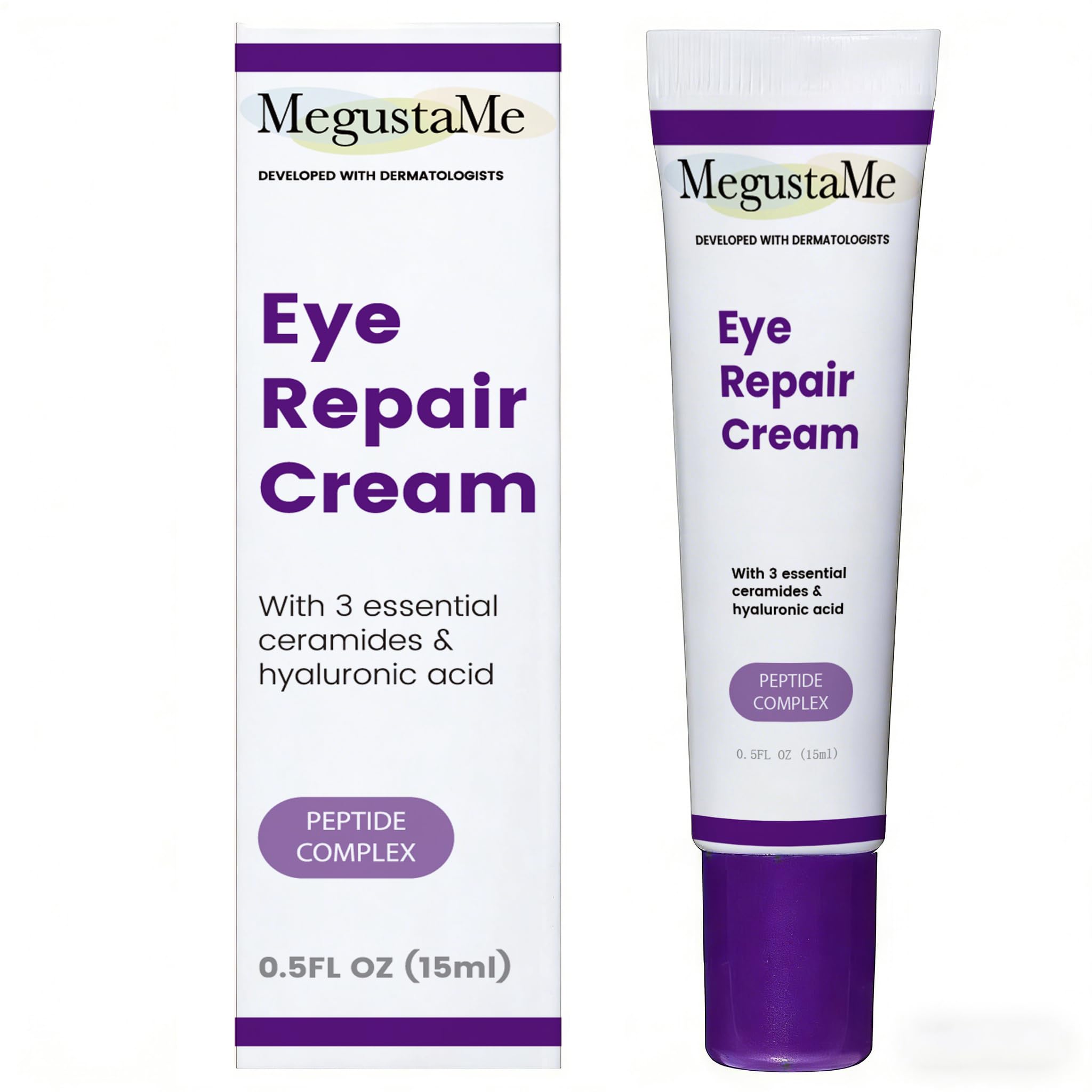 MegustaMe Eye Repair Cream 15ml - Peptide Complex Eye Cream with 3 Essential Ceramides, Niacinamide & Hyaluronic Acid, Dermatologist Developed Anti-Aging Eye Treatment for Fine Lines, Dark Circles.