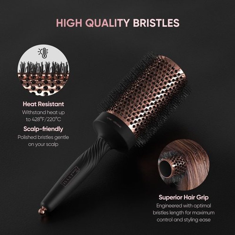 Ellen Evyse Round Brush for Blow Drying, Ceramic Coated Barrel for Volumizing & Shine, Lightweight Styling Brush for Straightening, Curling,with 4 Hair Clips (1.3inch&2.1inch)