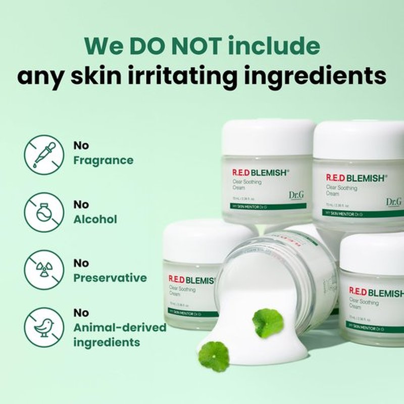 Dr.G Red Blemish Clear Soothing Korean Moisturizer Face Cream, 70ml - Cica Cream, Korean Skin Care Moisturizer, Korean Face Moisturizer, Facial Moisturizer, Korean Skincare, K Beauty Skincare Coreano