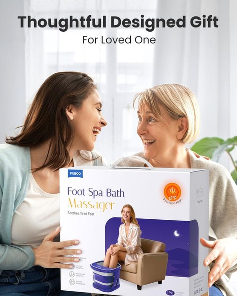 Puboo Collapsible Foot Spa Bath Massager with Heat, 95-115°F Precise Temp Control, Motorized Massage Rollers, Heated Foot Bath Soak Tub, Fits US Men’s Size 11