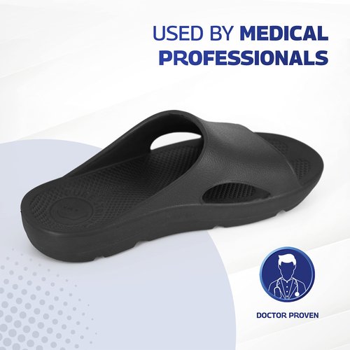 Pure Stride Therapeutic Slides, Orthotic Sandals for Plantar Fasciitis, Metatarsal and Heel Spurs, for Pain Relief and Arch Support of Feet - Black, Men’s Size 7/Women’s Size 8