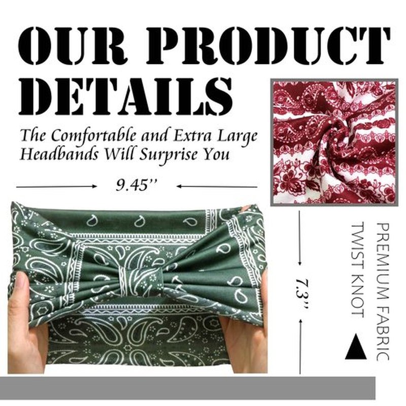 STGDAK Paisley Bandana Headbands Wide Boho Head Bands For Women Fashion Hair Wraps Elastic Turban Knotted Head Scarf Cotton Hair Band Soft Sweatband Non Slip Headband For Women Girls Yoga Workout