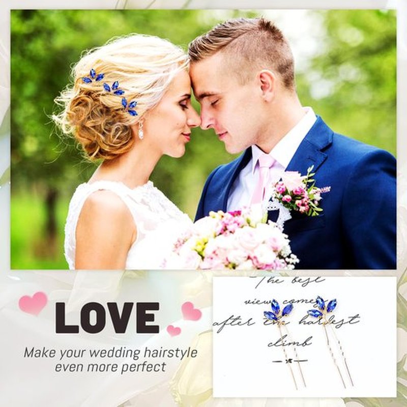 inSowni 7 Pieces Royal Blue Rhinestone Wedding Bridal Hair Side Comb Slide+U-shaped Hairpins Hair Accessories Headpieces for Women Girls Brides Bridesmaids
