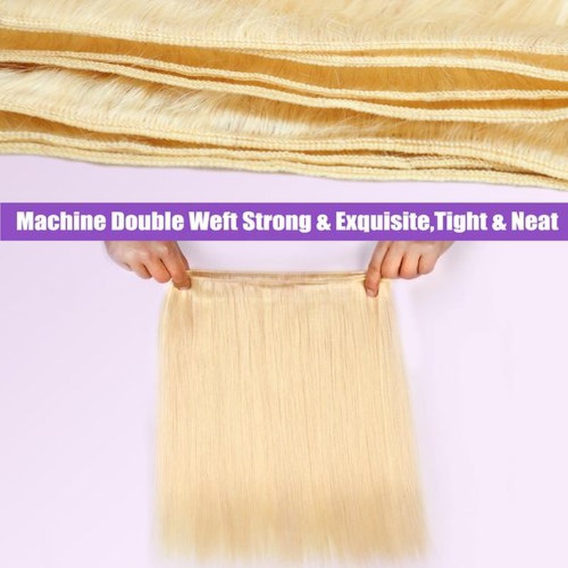 613 Bundles Human Hair 22 Inch Straight Blonde Bundles Human Hair 100% Unprocessed 12A Grade Brazilian Virgin Raw Hair Quick Weave 1 Bundles 100g Hair Extensions for Women