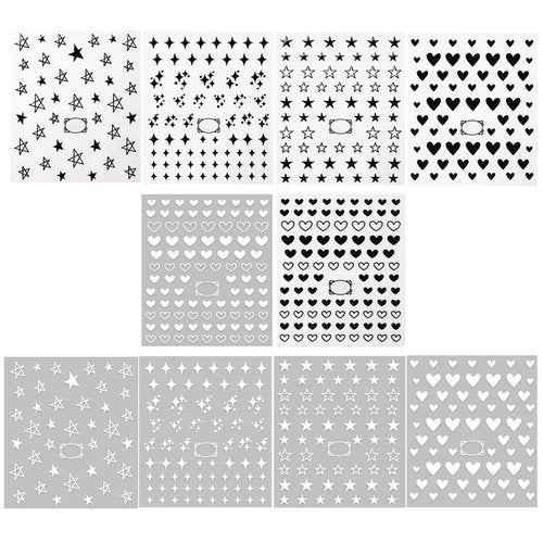 IHUKEIT Black and White Hearts Stars Nail Stickers for Women Girls Kids Nail Decoration Self Adhesive Nail Art Decals for Natural Fingernails and Acrylic Nails Designs (Pack of 10)