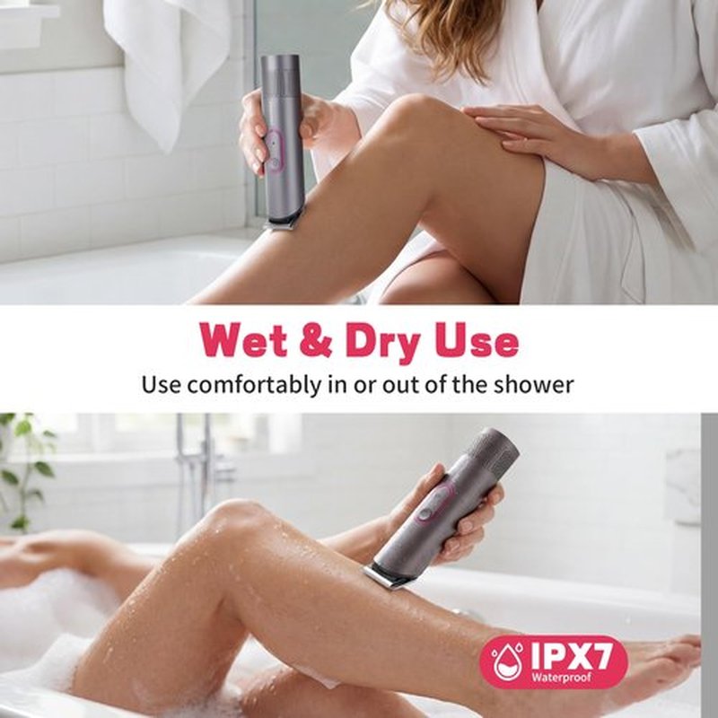 PRITECH Pubic Hair Trimmer Women - Rechargeable Bikini Trimmer for Women Sensitive Skin, Wet&Dry Use, Pain-Free Electric Razor&Shaver with Standing Recharge Dock, Ideal Gift, Slate Grey