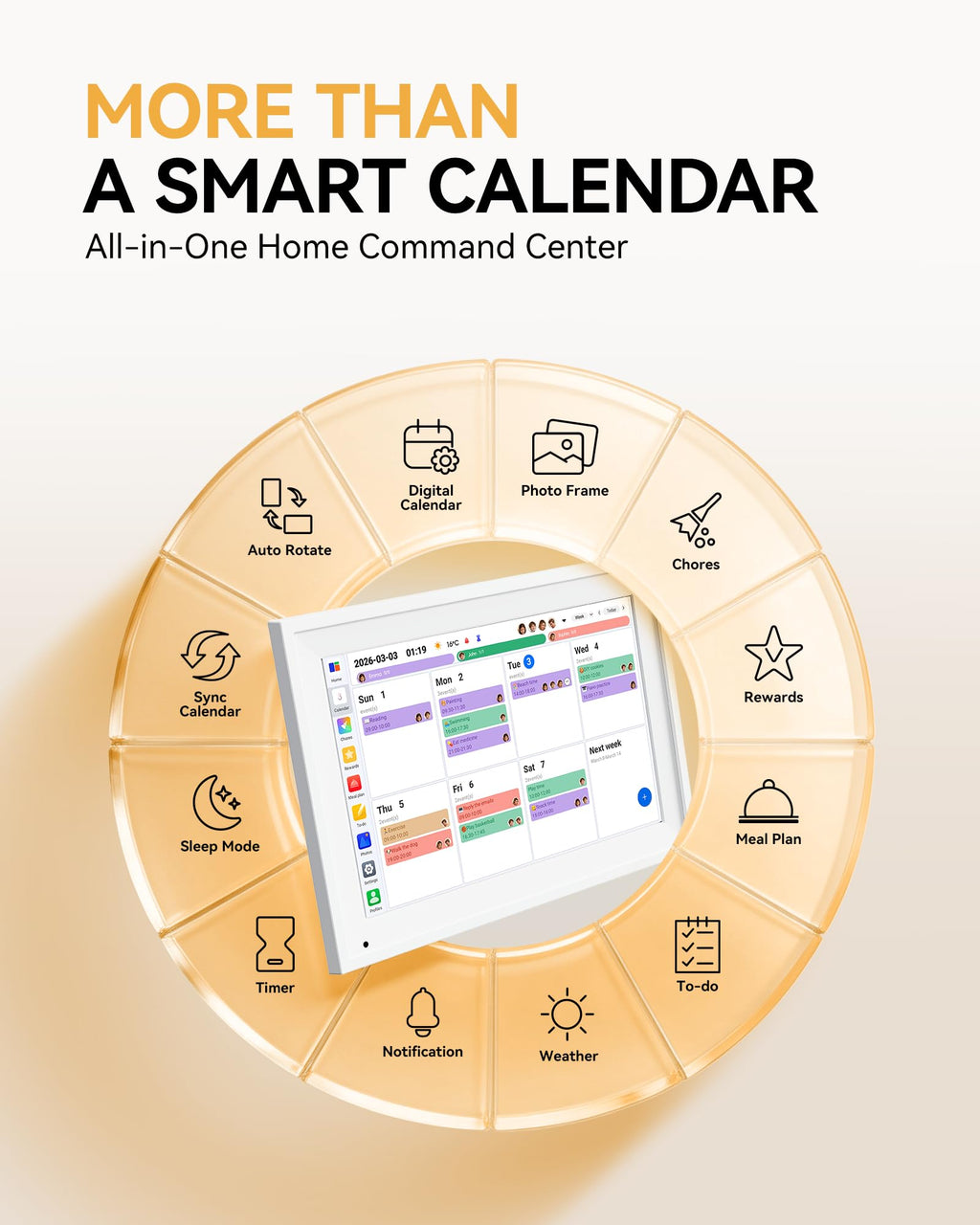 Yofidra 10.1" Digital Calendar, Smart Electronic Calendar with Chore Photo Meal Reward To-do Chart, Desk Planner for Family Schedule, Wifi Interactive Touchscreen Display with Stand, White, 32GB