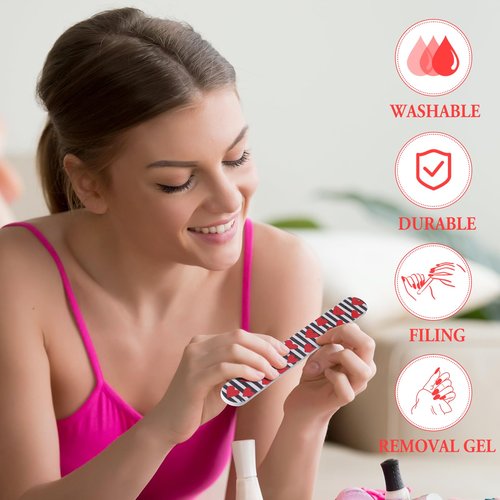 Lanties 100 Pack Valentines Nail Files Gift Bulk for Women Pink Red Heart Strips Emery Boards 7 Inch Large 180 Grit Double Sided Nail Files for Holiday Party Favors Women Customers Coworkers Staff