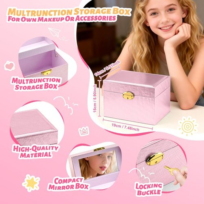 Color Nymph Girls Makeup Kit For Teens & Girls | All In One Makeup Set with Lockable Storage Box, Built-in Mirror, Eyeshadow, Blush, Contour, Highlighter, Lipgloss, Lipliner, Eyeliner, Lip Balm
