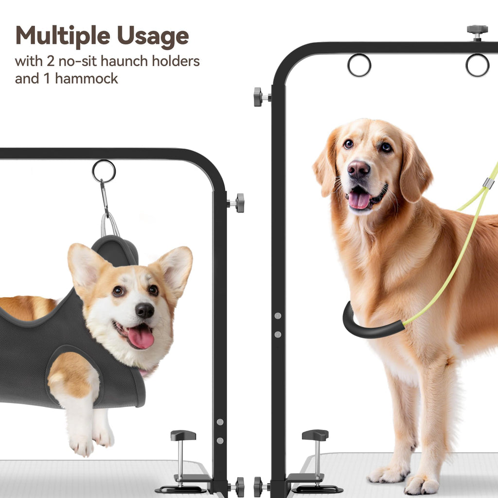 Adjustable Pet Grooming Arm for Table: 42" Height & 27"-39" Width, Clamp Fits Up to 2.76", Includes Hammock & 2 No-Sit Nooses, Heavy-Duty Dog Grooming Station for Home Use, Nail Trimming & Drying