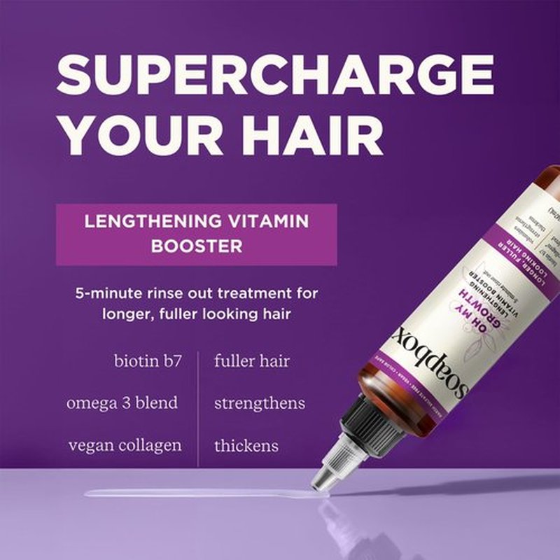 Soapbox Oh My Growth, Lengthening Vitamin Booster Treatment for All Hair Types with Biotin, Vegan Collagen & Vitamins A & C, Paraben & Cruelty Free, For Thicker, Fuller Hair Men & Women, 5oz Pack of 2