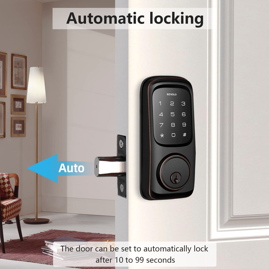 Revolo Keyless Entry Door Lock with Touchscreen Keypads, Electronic Keypad Deadbolt for Front Door, ANSI Grade 2 Certified, All-Metal Construction, Auto Lock, Easy to Install, Oil-Rubbed Bronze