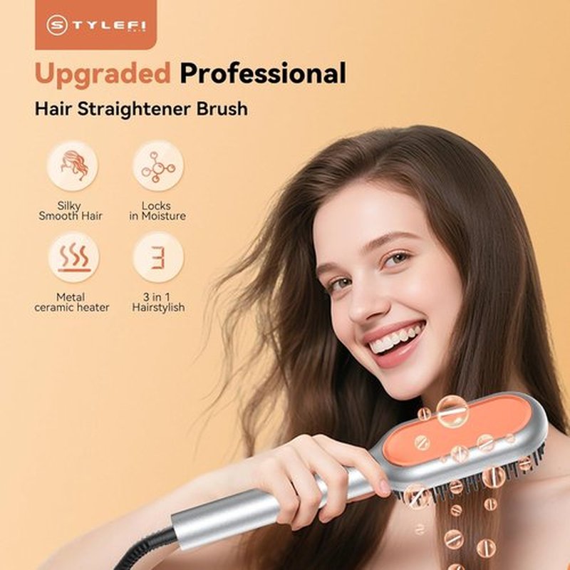 Skiennix Ionic Hair Straightener Brush - Fast Heating 20s Comb for Thick Curly Hair | Anti-Scald, 250°F-450°F