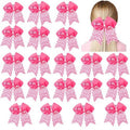 20 Pieces 7 Inch Breast Cancer Awareness Cheer Bows Pink Ribbon Hair Band Elastic Scrunchies Cheerleading with Hair Band Hair Accessories for Teens Women (Believe）