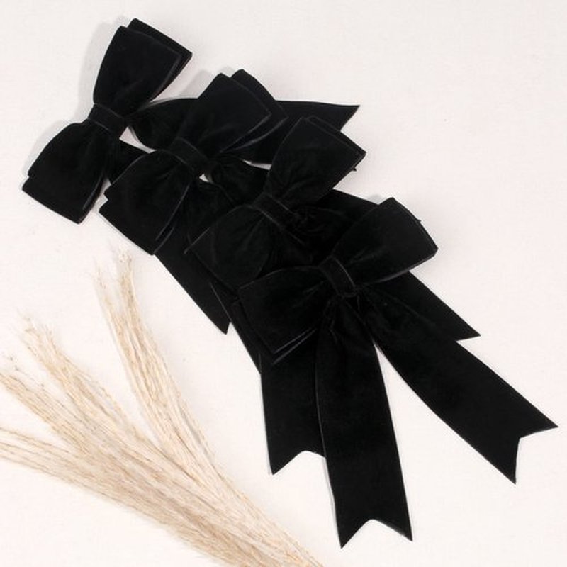 NCMAMA 4PCS Velvet Hair Bows for Girls, Black Hair Bow Clips Ponytail Long Ribbon Bows Hair Accessories for Women Girls Toddlers Infant (Black)