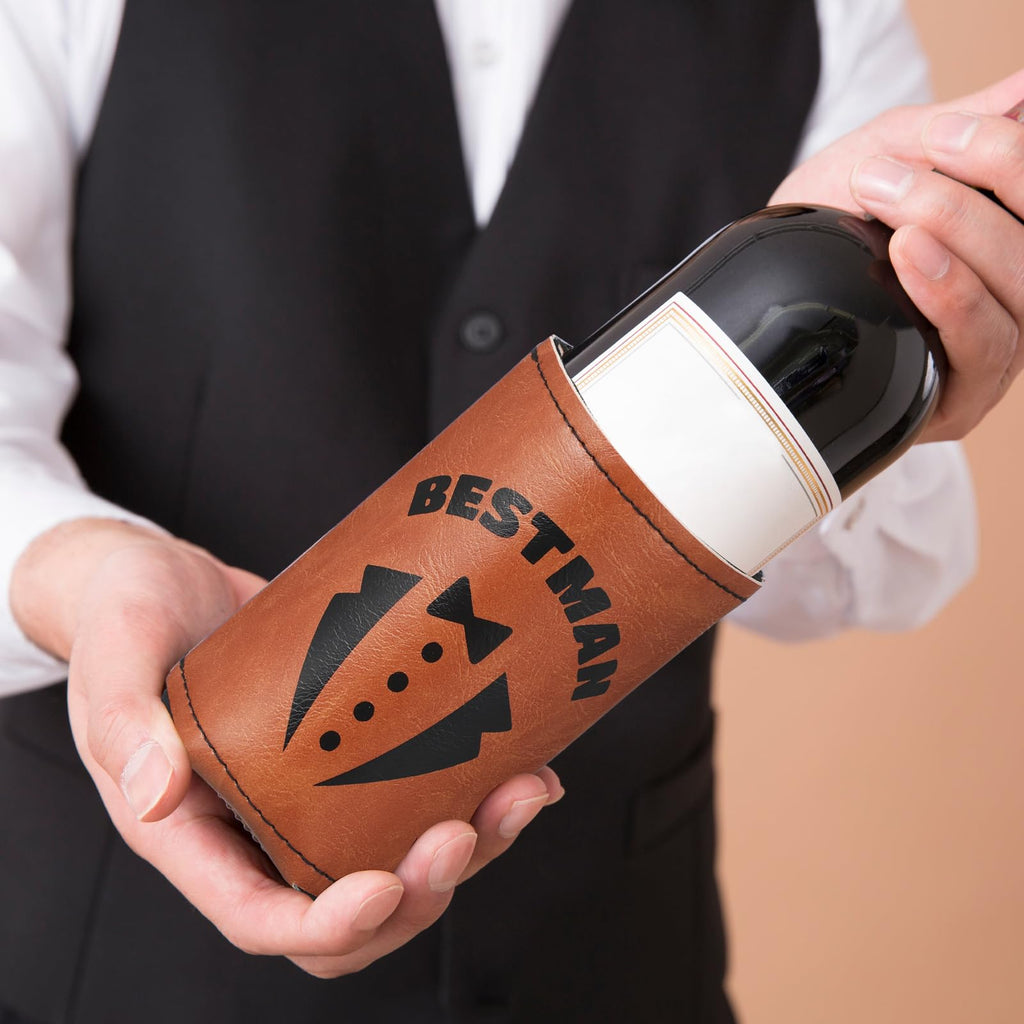 SiliFine 6 Sets Groom and Groomsmen Leather Can Cooler with 6 Bottle Opener Personalized Groomsmen Personalized Leather Beer Can Favors for Best Man Proposal Wedding Gifts