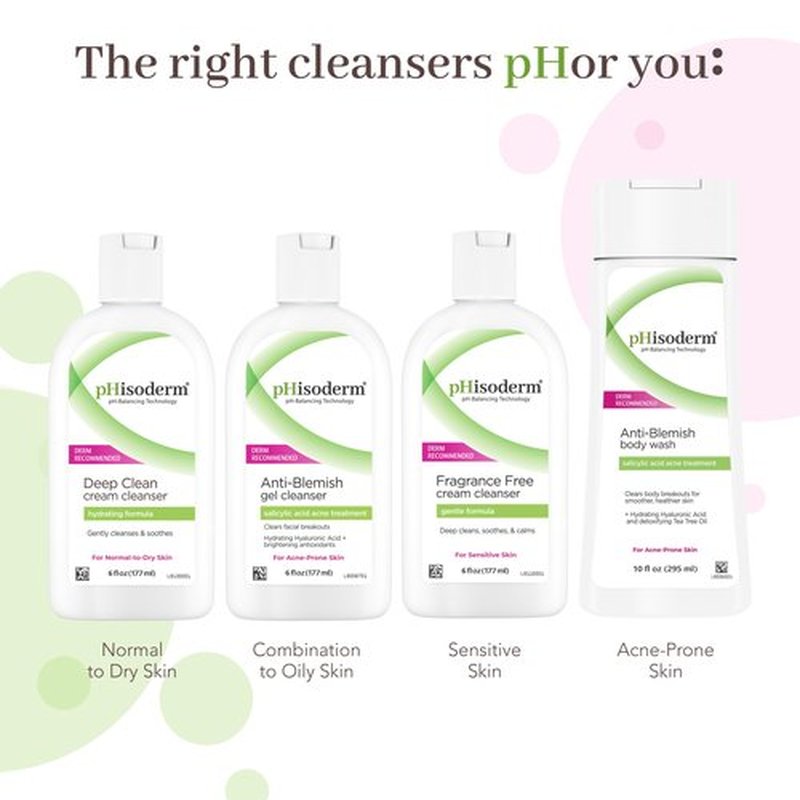 pHisoderm Deep Clean Cream Face Cleanser, Non-foaming pH Balanced, Free From Parabens, Sulfates, Mineral Oil, Soap, Alcohol, Gluten, and Dyes, 6 Fl Oz (3 x 6 fl oz)