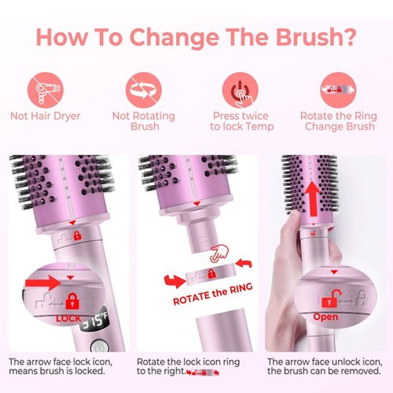 Thermal Brush,5 Temps LCD Display Ceramic Tourmaline Heated Styling Brush Set - 3-in-1 Detachable Barrels (1.25/1.5/1.75 Inch),Heater for Versatile Hair Styling Curling Tongs（Purple）