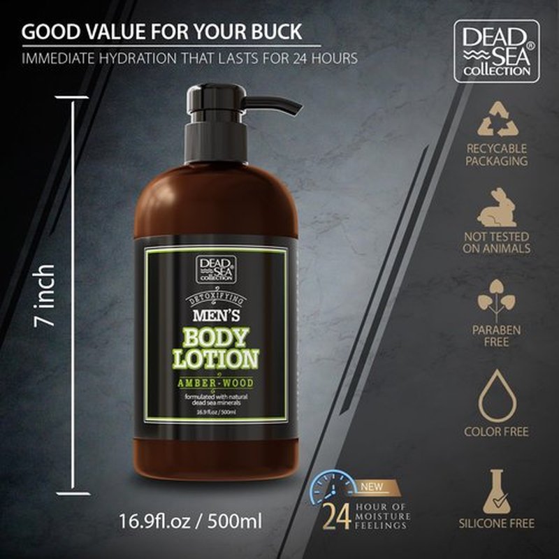 Dead Sea Collection Amberwood Men's Body Lotion - Nourishing Hydration with Amberwood Oil & Minerals | 16.9 Fl Oz