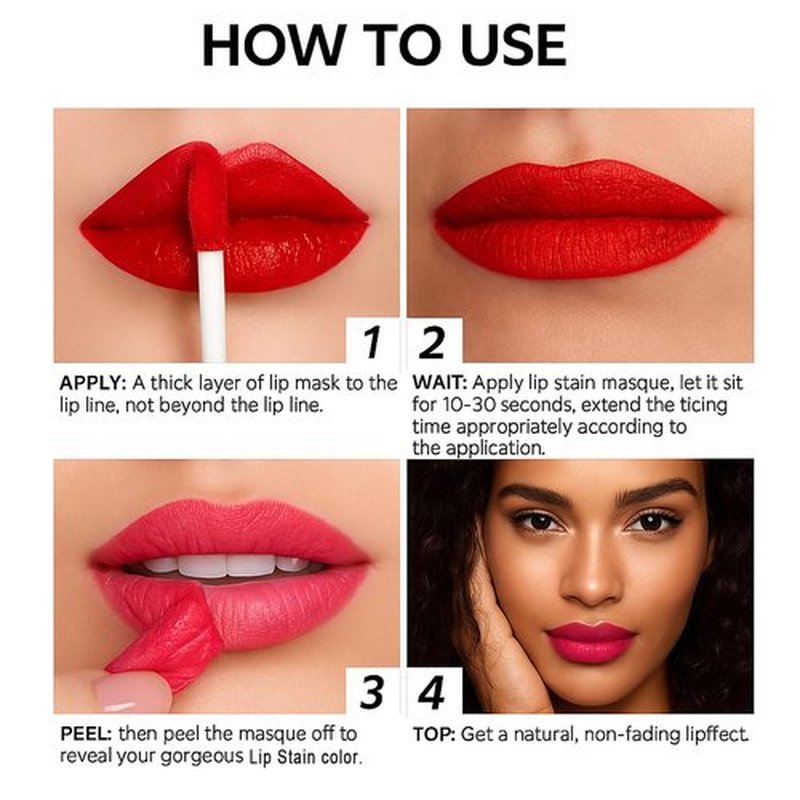 MEFELE Cln Lip Stain Peel off, Peel Off Lip Stain - Long Lasting Matte Lip Tattoo Transfer Proof Lipstain Infused with Hyaluronic Acid & Vitamin E for All Skin Types Vegan & Cruelty-Free