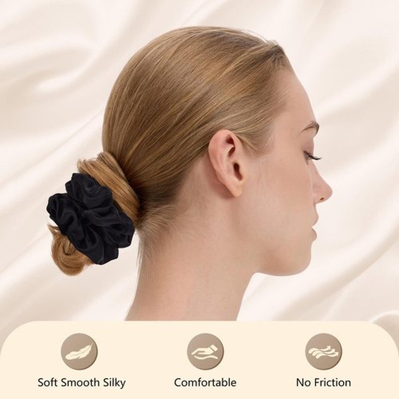 SOO DΞSIVI 3 Pcs Silk Hair Ties, 22 Momme 100% Mulberry Hair Band, Silk Scrunchies for Women and Girls, 6A Grade No Damage Ponytail Holders (1.2in Width, Black Brown Dark Green)