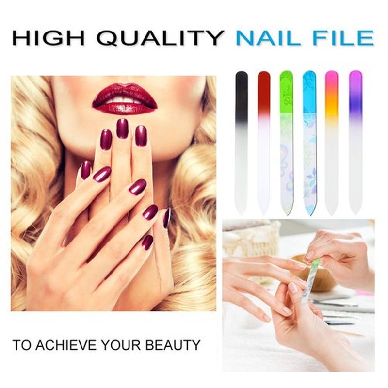6 Pack Glass Nail File with Case, Crystal Fingernail Files Set, Double Sided Finger Nail Files, Professional Manicure Nail Care for Women, Christmas Gifts Stocking Stuffers