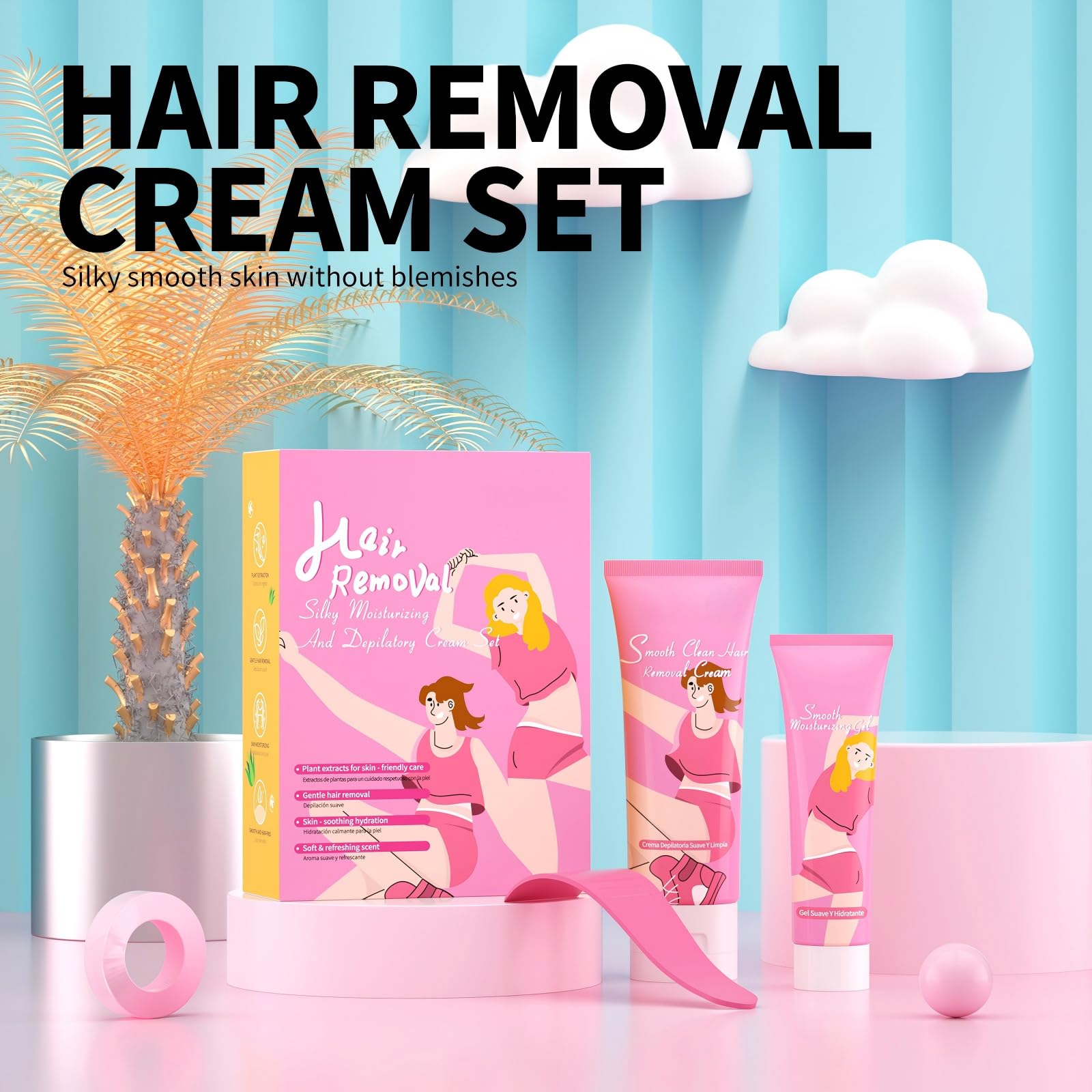 Gowwim Hair Removal Cream for Women, Body Hair Remover Cream with Aloe Vera & Vitamin E, Gentle Depilatory Cream for Sensitive Skin, Bikini Legs Face, 2-in-1 Hair Removal + Moisturizing - 2.71 Fl Oz