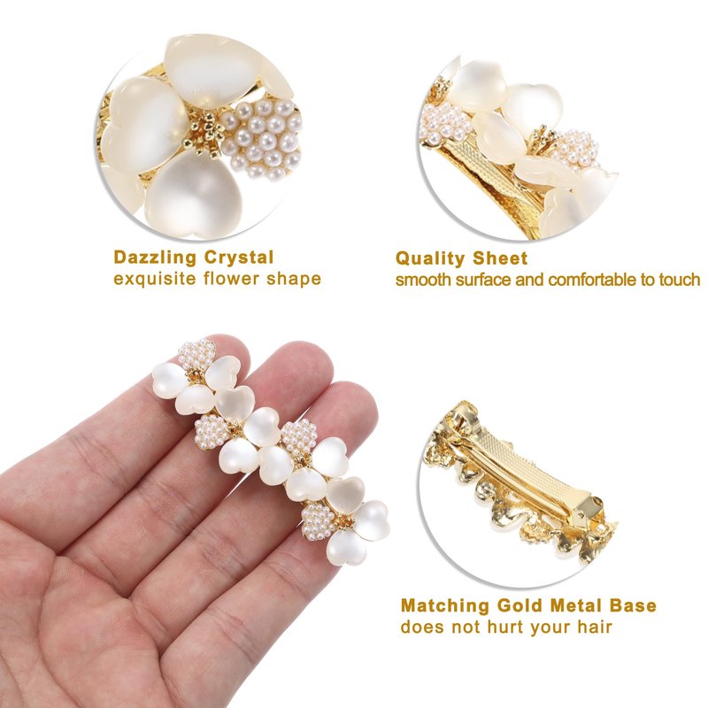 VOCOSTE Vintage Rhinestone Hair Barrettes, Flower Hair Clips for Women, Small Hairpin, French Faux Crystal Hairpin, Hair Accessories, Champagne
