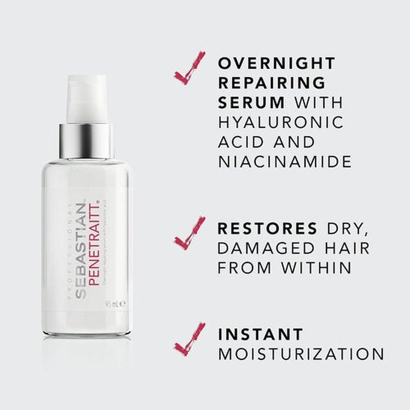 Sebastian Professional Penetraitt Overnight Repair Serum - Moisturizing Leave-In Treatment with Hyaluronic Acid & Niacinamide | 3.2 fl oz