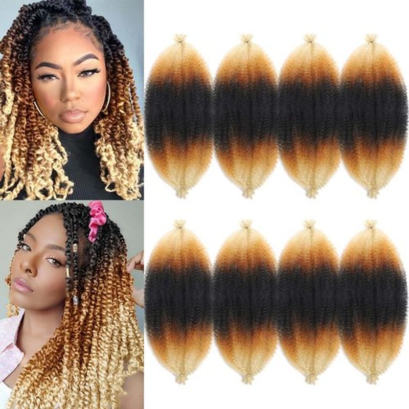 8 Inch Springy Afro Twist Hair 8 Packs Marley Twist Braiding Hair Pre-fluffed Spring Twist Hair Kinky Hair Marley Hair for Faux Locs (8 Inch (Pack of 8), T1B/27/613# Marley Twist)