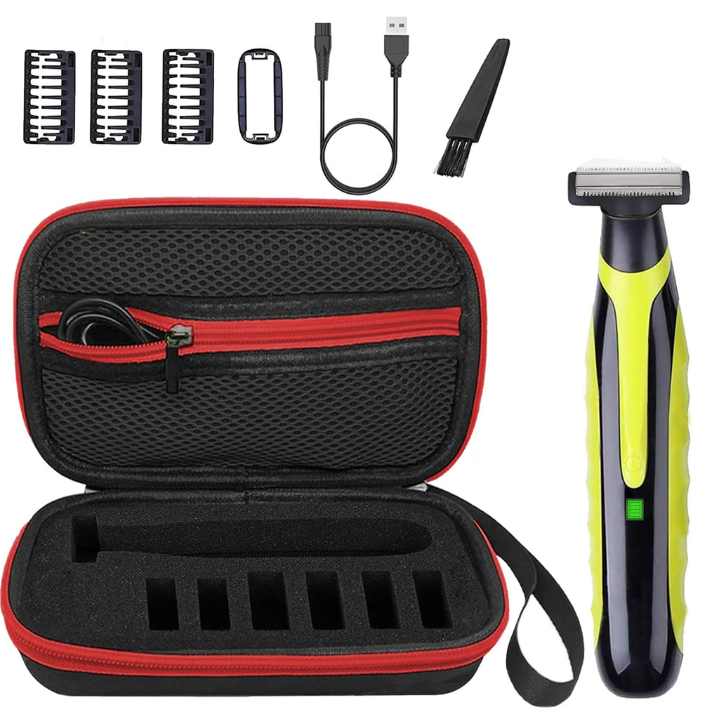 LinMei Men’s Electric Shaver Full Body Wet & Dry Shaver, USB-C Fast Charging, IPX5 Waterproof, Cordless Razor for Face, Head, Body Includes Beard Trimmer Attachment (Trimmer+Black-Red Travel Box)