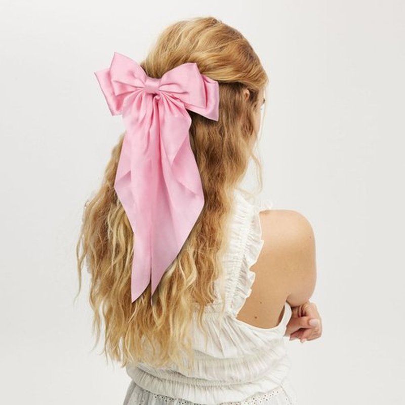 MIKONIKO Silky Satin Hair Bows for Women Girls - 4PCS Ribbon Bows for Hair, Big Bow Hair Clips with Long Tail, Barrettes - Cute Hair Accessories Gifts (Hot Pink, Light Pink, Royal Pink, Beige)