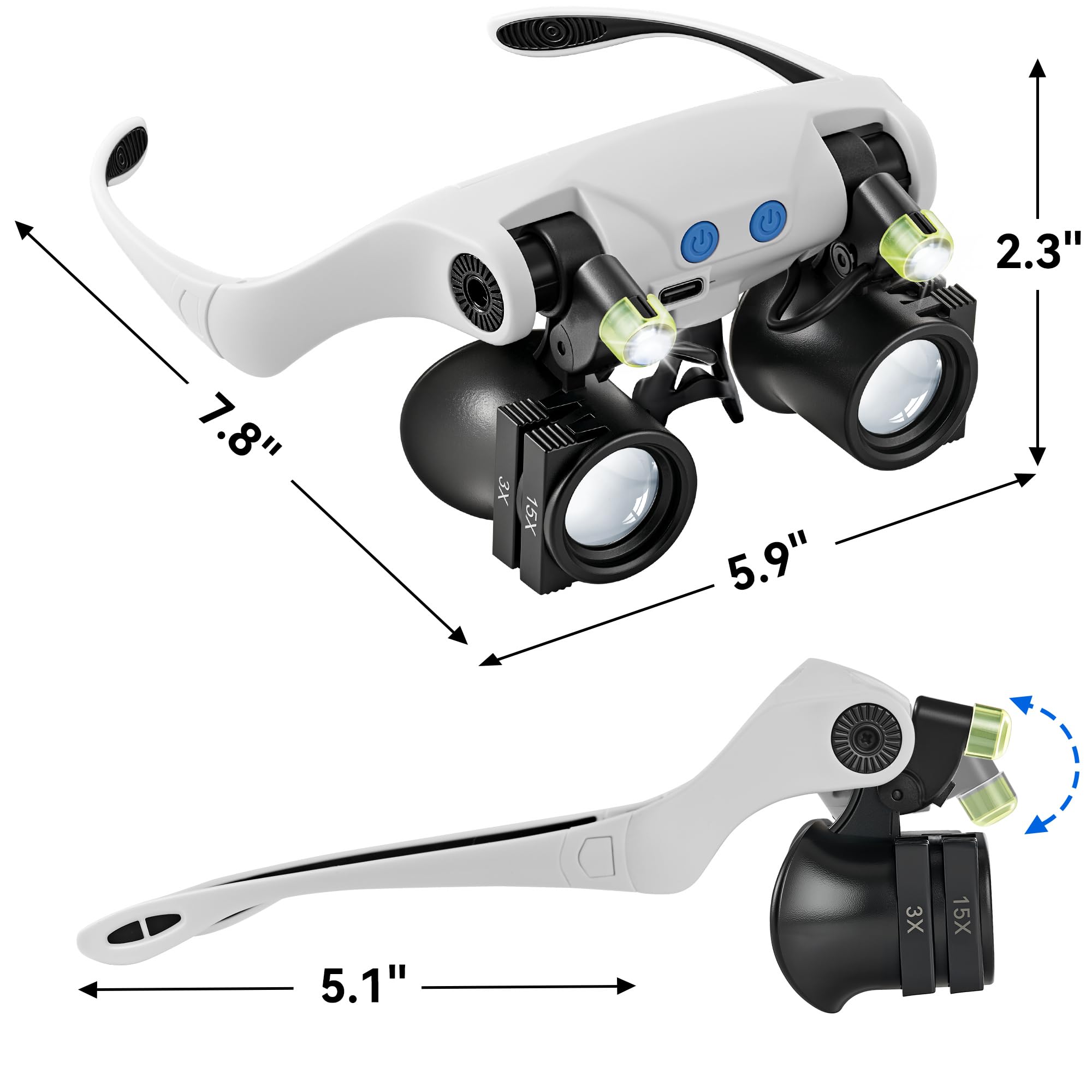 JARLINK Magnifying Glasses with LED Light, Hands Free Magnifier with 14 Interchangeable Lenses 3X 4X 5X 6X 7X 10X 15X, Magnifying Glasses for Close Work, Crafts, Jewelry, Electronics Repair (Black)