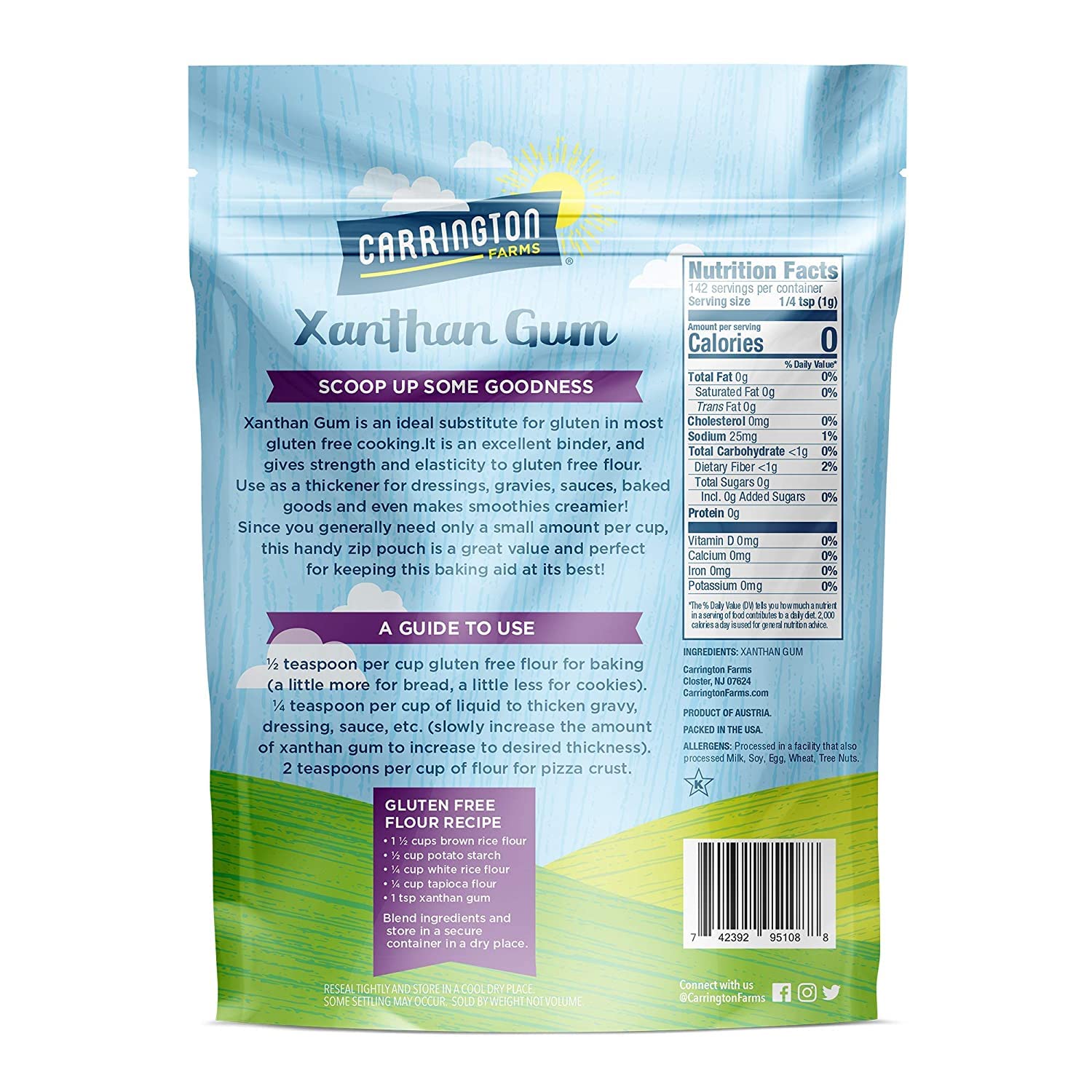 Carrington Farms Xanthan Gum – Non-GMO, Gluten-Free, Zero Calories & Vegan – 5oz – Keto-Friendly Thickener & Binder for Gluten-Free Baking, Smoothies, Sauces & Dressings