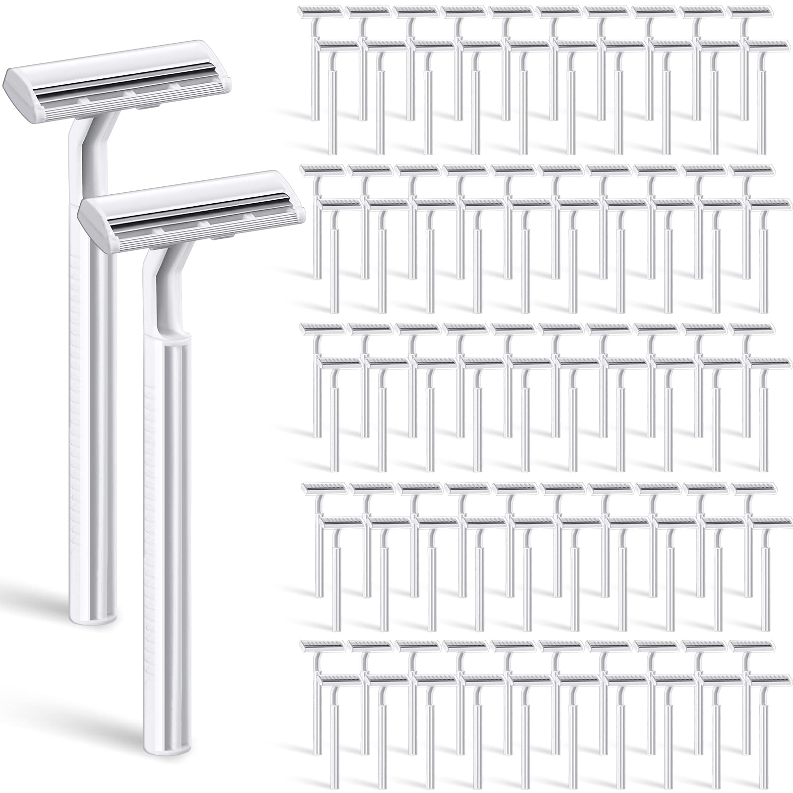 100 Pieces Disposable Razors Bulk for Women Individually Wrapped Twin Blades Shaving Razor Women Razors for Shaving Safety Hotel Guest House Travel Home Use Portable, White