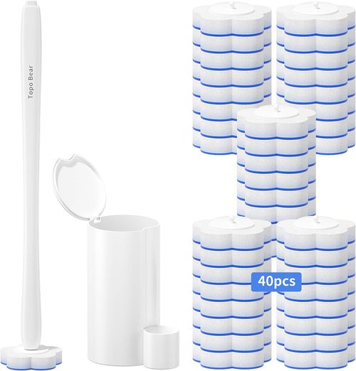 Topo Bear Toilet Bowl Brush - Disposable Cleaning System with 40 Refills | Easy Toilet Maintenance