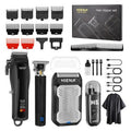 HIENA PRO Cordless Hair Clippers for Men, Professional Barber Kit - Beard Trimmer, Aluminum Foil Shaver, Nose Trimmer, 10 Limit Combs - Fast Charge, Smart LED Display (Clippers/Trimmer)