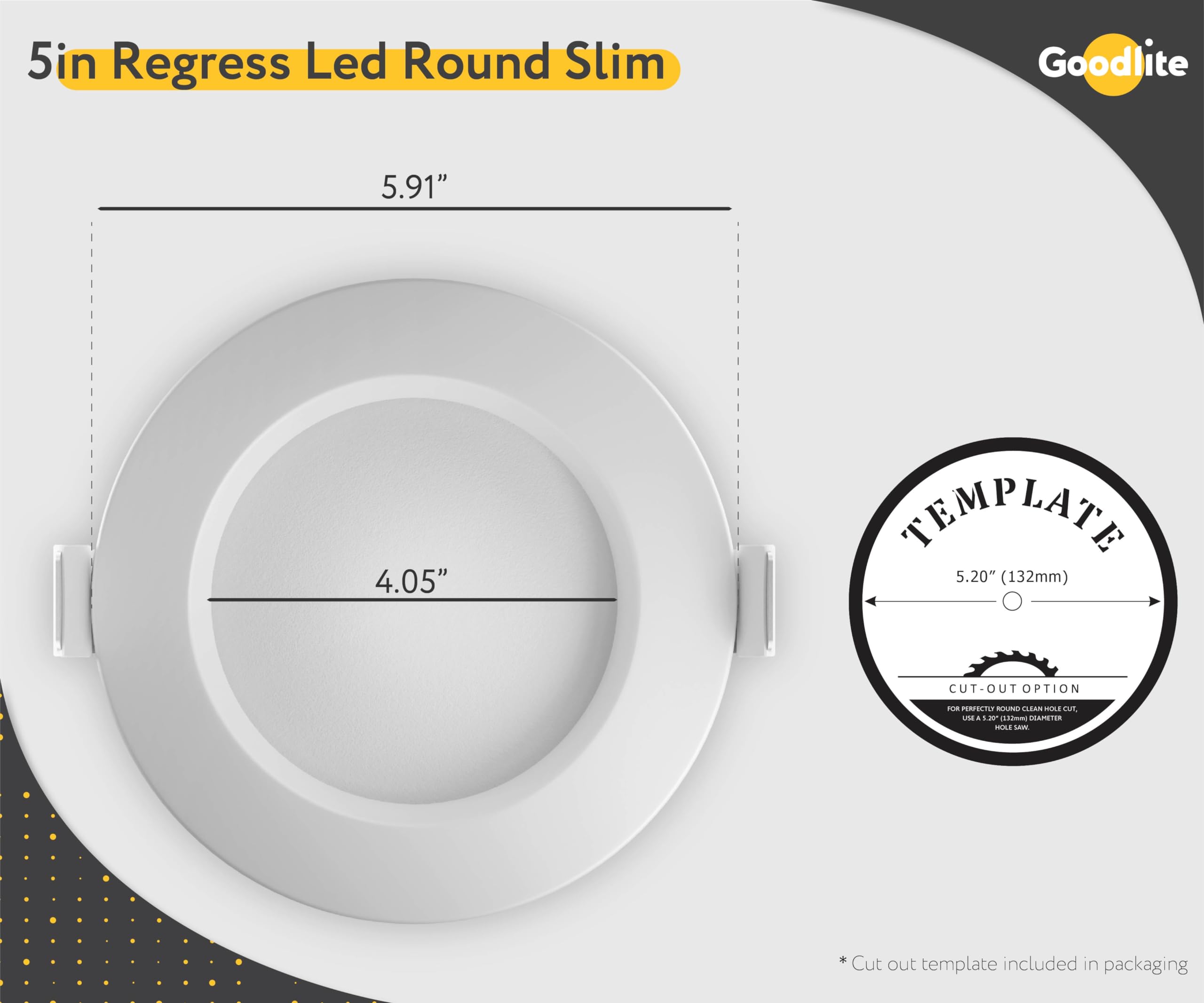 Goodlite 5" White LED Regress Round Slim - Recessed Downlight, 23W, 1800 Lumens, Dimmable, 5CCT 27K-30K-35K-41K-50K, 120 Volts, CRI 90, ETL & Wet Rated, 50k Hr Life, 1ct. (G-20242)