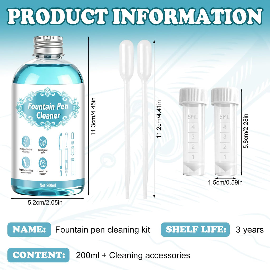 Fountain Pen Cleaner, Fountain Pen Cleaning Kit, Effective Cleaning, 200ml