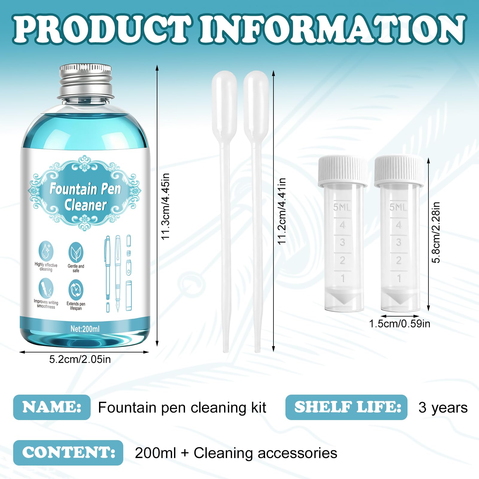 Fountain Pen Cleaner, Fountain Pen Cleaning Kit, Effective Cleaning, 200ml