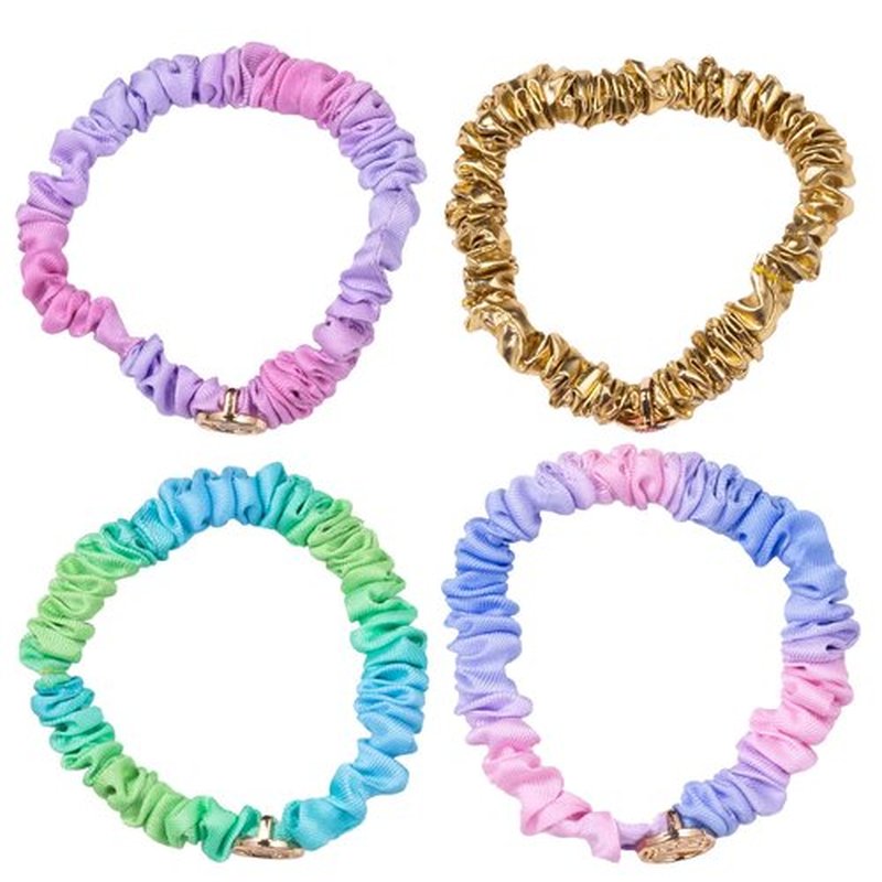 Lilly Pulitzer Mini Scrunchies, 4 Piece Scrunchie Set for Women and Girls, Cute Mini Hair Ties, Hair Bands for Women's Hair (Gold Lamé/Ombre)