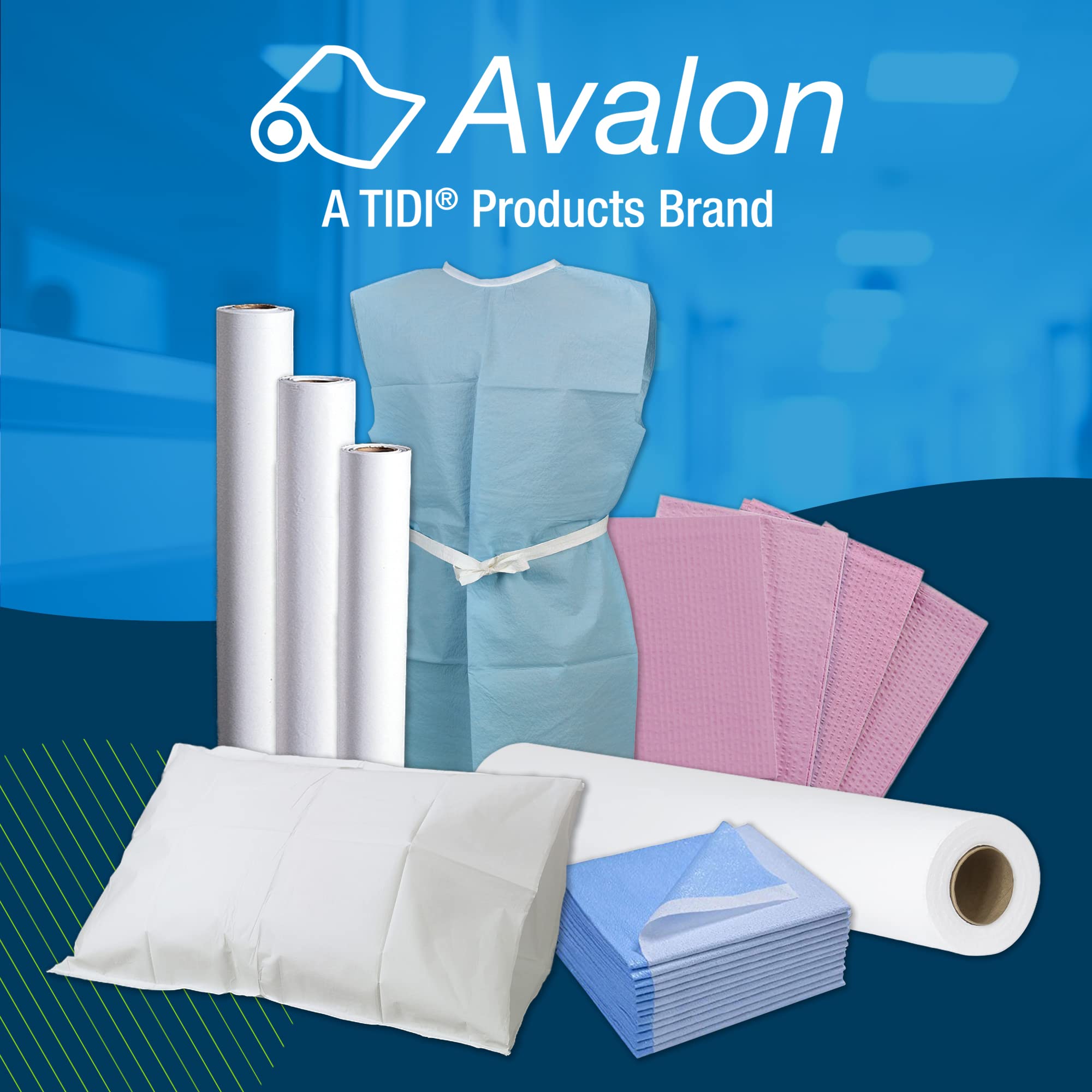 TIDI 356 Avalon Single-Use Medical Equipment Drape, Blue, 40" W x 60" L (Pack of 100) ― Disposable Stretcher Sheet ― Embossed ― 1-Ply Tissue ― Poly Back To Help Prevent Leak-Through ― Medical Supplies